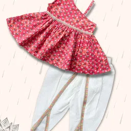 Peekaaboo Kids Girls Ethnic Motifs Printed Layered Pure Cotton Top with Dhoti Pants-picture-24