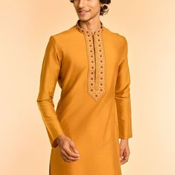 Diwas by Manyavar Floral Yoke Design Thread Work Mandarin Collar Straight Kurta-picture-11