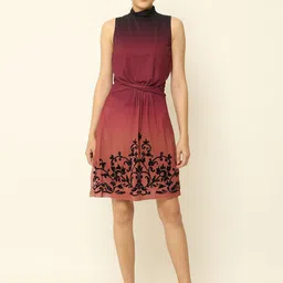NoBarr Women High Neck Floral Print A-Line Dress-image-25
