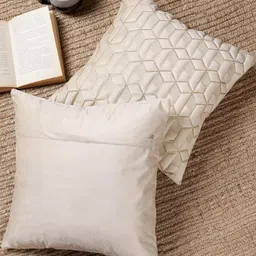 TANLOOMS Set Of 5 Cream Velvet Square Cushion Covers image 4