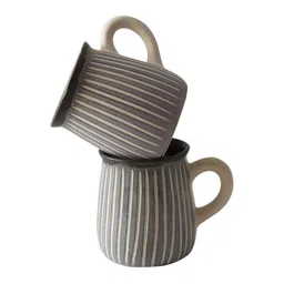 Unravel India Grey & White Handcrafted and Hand Painted Textured Ceramic Glossy Mugs Set of Cups and Mugs image 4