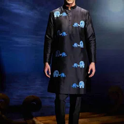 Eleven Brothers Animal Embroidered Mirror Work Straight Kurta With Trousers-image-32