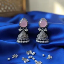 M Mod Con Teardrop Shaped Jhumkas Earrings-image-4