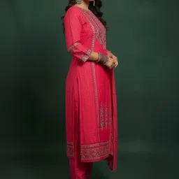 JAINICA Women Ethnic Motifs Embroidered Regular Thread Work Kurta with Trousers & With Dupatta image 4