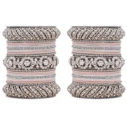 leshya Silver Pacheli Bangle set With Flower center kada by Leshya image 1