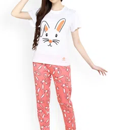 evolove Women Graphic Printed Pure Cotton Night suit-image-33