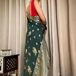 Anouk Floral Zari Silk Blend Banarasi Saree image 4