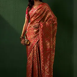 Desi Fusion Ethnic Motifs Woven Design Zari Heavy Work Saree image 2