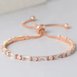 MEENAZ Stainless Steel Rose Gold-Plated American Diamonds Link Anti Tarnish Bracelet image 2