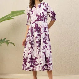 R.Code by The Roadster Life Co. Print Puff Sleeve Fit & Flare Midi Dress-picture-21