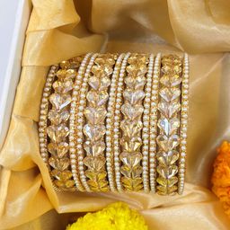 Wedding Chuda by Hitesh Bangles Pack Of 12 Pearl Beaded Bangles-picture-33