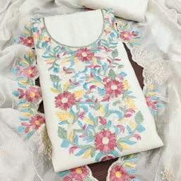 MANVAA Floral Embroidered Beads Work Unstitched Dress Material-picture-38