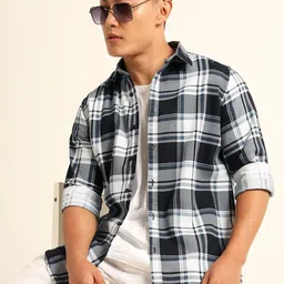 Bushirt Men Checked Classic Cotton Casual Shirt-image-14