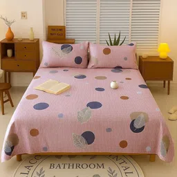 WEAVE AND DECOR Pink Leaf Pure Cotton Feel 300 TC Double Queen Bedsheet Set-1.82m x 1.82m-image-99