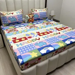 Pure Decor Kids Blue Printed Microfiber 250 TC Double Queen Bedsheet Set 2.28m x 2.54m-picture-31