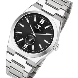 RUSTET Men Dial & Stainless Steel Bracelet Style Straps Analogue Watch 1853-BLACKSILVER image 5