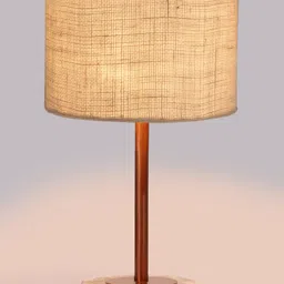 Devansh White Textured Wood Cylindrical Shaped Table Lamp image 2