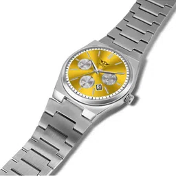 TWIXY Men Brass Dial & Stainless Steel Cut Work Straps Analogue Watch TYW-0015 YELLOW image 5