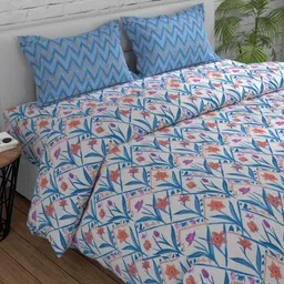 Huesland White & Blue Floral Printed 144 TC Cotton Queen Bedsheet Set 2.43 mx 2.23 m-image-56