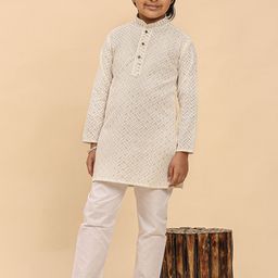 Pro-Ethic STYLE DEVELOPER Boys Mandarin Collar Embroidered Pure Cotton Kurta With Trousers-picture-15
