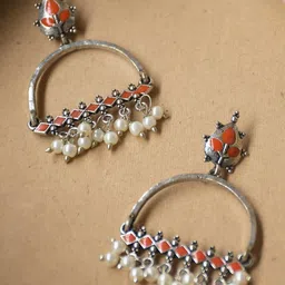 NAMAN ARTS Silver-Plated Artificial Beaded Leaf Shaped Drop Earrings-picture-32