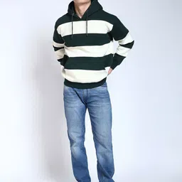 PERCH Men Striped Hooded Sweatshirt image 2