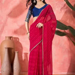 Sangria Striped Pure Chiffon Saree With Blouse-image-16