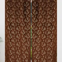 FABDRAPE Brown & Gold-Toned 2 Pieces Floral Printed Room Darkening Velvet Window Curtains-image-11
