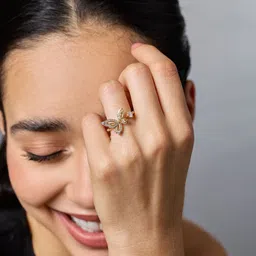 Kushal's Fashion Jewellery Gold-Plated Zircon Studded Butterfly Adjustable Finger Ring-picture-10