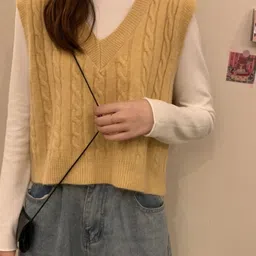 KPOP Women Cable Knit Crop Sweater Vest-picture-40