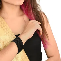 Somil Set of 28 Black & Red Glass Artificial Stones And Beaded Bangles Set image 2