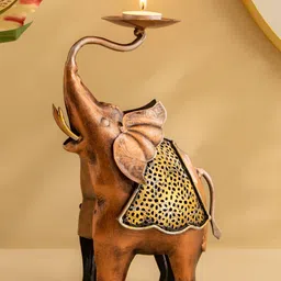 Home Centre Corsica Mystic India Brown & Gold-Toned Elephant Metal Candle Holder-image-15