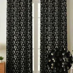 Kiara Creations Black & Gold-Toned 2 Pieces Floral Room Darkening Long Door Curtains-picture-12