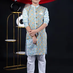 BEBE UNICORN Boys Floral Printed Regular Pure Cotton Kurta with Pyjamas image 1