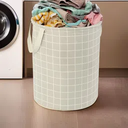 Aura Grey & White Checked Cotton Foldable Laundry Bag - 60 L-picture-39