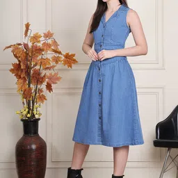 Mast & Harbour Denim Fit & Flare Midi Dress image 2