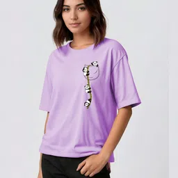 TQH Women Printed Drop-Shoulder Sleeves Applique T-shirt image 2