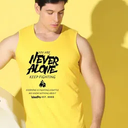 WOOSTRO Pack Of 2 Printed Super Combed Cotton Gym Vests VWS26(ALONE YELLOW)(ENJOY MAROON) image 3