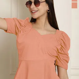 Metronaut Women Pack Of 2 Puff Sleeve Peplum Top-picture-11