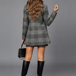 Mast & Harbour Checked Woolen Long Sleeve Longline Overcoat image 3