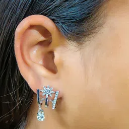 PolluxCraft Silver-Plated Zircon Studded Contemporary Studs image 3