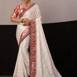 LEAFFEB Ethnic Motifs Zari Pure Silk Heavy Work Banarasi Saree-picture-37