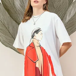 DressBerry Women Graphic Printed Round Neck Oversized T-shirt-image-67