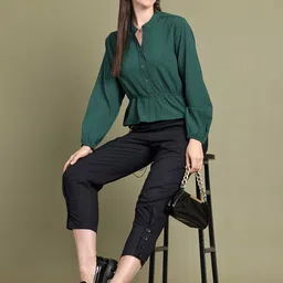 Baawri Women Mandarin Collar Peplum Top-image-0