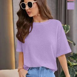 SRISARAS Women Pack of 2 Self Design Round Neck Cotton Relaxed Fit T-shirts-picture-32