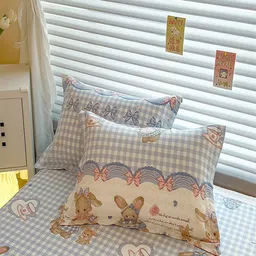 JC HOME White & Blue Conversational Printed Cotton 220 TC King Bedsheet Set 2.50m x 2.30m image 2