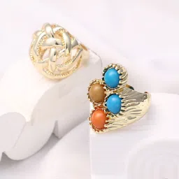 SOHI Set Of 2 Gold-Plated Victorian Statement California Finger Rings-picture-15