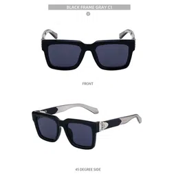 OUDI Men Grey Lens & Black Square Sunglasses with image 3