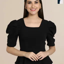 Mast & Harbour Women Solid Round Neck Puff Sleeve Top Pack of 2-picture-21
