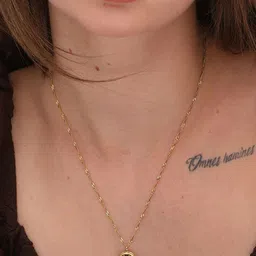 PALMONAS 18K Gold-Plated Wobbly Oval Shaped Stainless Steel Pendant With Chain image 2